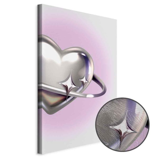 Tableau - Cosmic Heart - Silver Heart with a Ring on a Purple Background