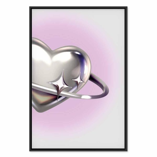 Tableau - Cosmic Heart - Silver Heart with a Ring on a Purple Background