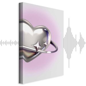 Tableau - Cosmic Heart - Silver Heart with a Ring on a Purple Background