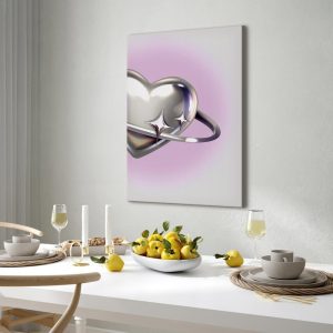 Tableau - Cosmic Heart - Silver Heart with a Ring on a Purple Background