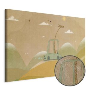 Tableau - Dreamy Traveler - A Cheerful Giraffe Driving a Car on a Sunny Day