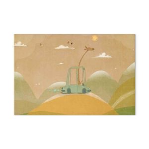 Tableau - Dreamy Traveler - A Cheerful Giraffe Driving a Car on a Sunny Day