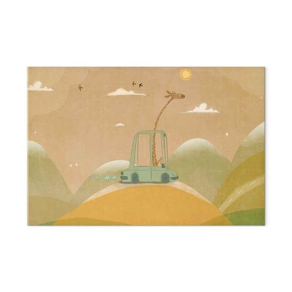 Tableau - Dreamy Traveler - A Cheerful Giraffe Driving a Car on a Sunny Day