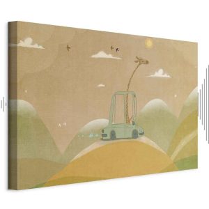 Tableau - Dreamy Traveler - A Cheerful Giraffe Driving a Car on a Sunny Day