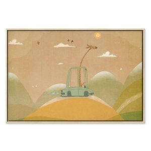 Tableau - Dreamy Traveler - A Cheerful Giraffe Driving a Car on a Sunny Day