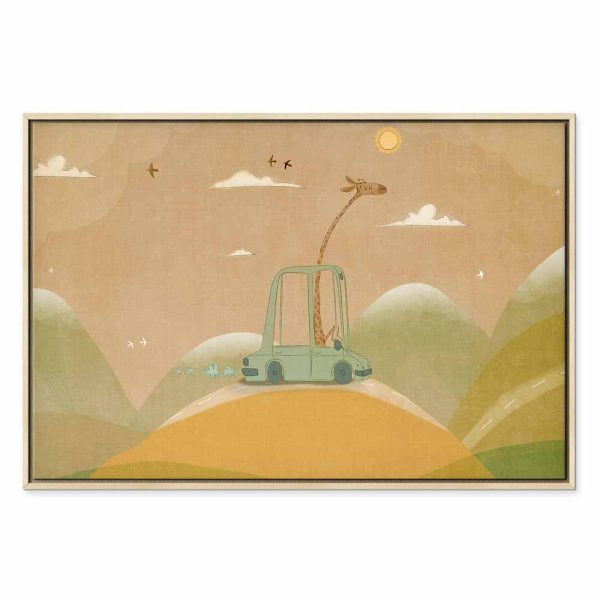 Tableau - Dreamy Traveler - A Cheerful Giraffe Driving a Car on a Sunny Day