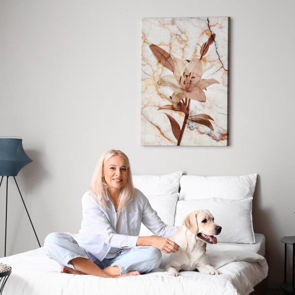 Tableau - Elegance of a Flower (1-part) - Delicate Lily on Marble in Sepia