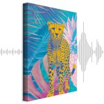 Tableau - Exotic Leopard - Colorful Portrait of a Cheetah Against Tropical Leaves