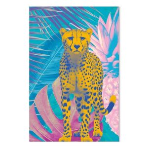 Tableau - Exotic Leopard - Colorful Portrait of a Cheetah Against Tropical Leaves