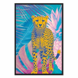 Tableau - Exotic Leopard - Colorful Portrait of a Cheetah Against Tropical Leaves