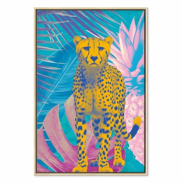 Tableau - Exotic Leopard - Colorful Portrait of a Cheetah Against Tropical Leaves