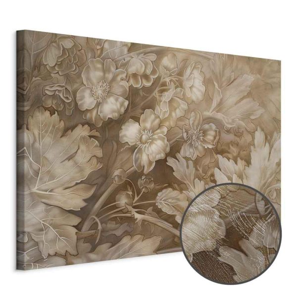 Tableau - Floral Ornaments Carved in Delicate Sepia and Brown Shades