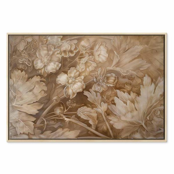 Tableau - Floral Ornaments Carved in Delicate Sepia and Brown Shades