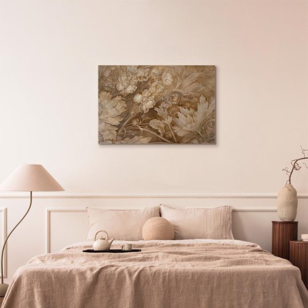 Tableau - Floral Ornaments Carved in Delicate Sepia and Brown Shades