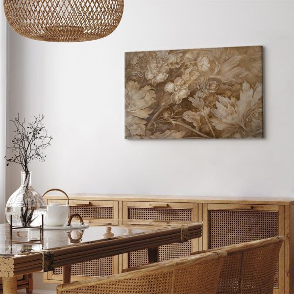 Tableau - Floral Ornaments Carved in Delicate Sepia and Brown Shades