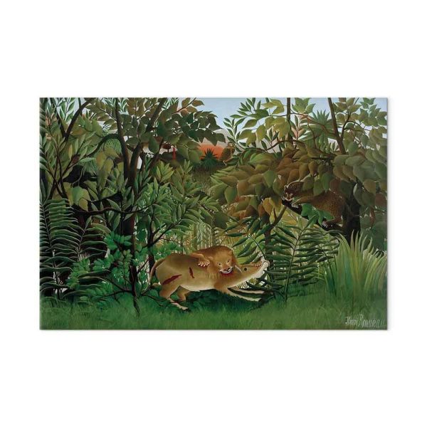 Tableau - Henri Rousseau – Le Lion ayant faim se jette sur l'Antilope