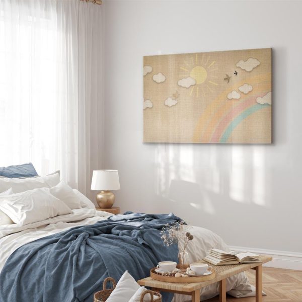 Tableau - Holiday Sky - Sunny Day with a Rainbow and Flying Birds