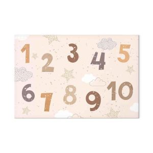 Tableau - Jumping Numbers - Numbers in a Subdued Beige-Brown Hue Among Snowflakes Stars and Clouds