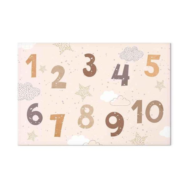 Tableau - Jumping Numbers - Numbers in a Subdued Beige-Brown Hue Among Snowflakes Stars and Clouds