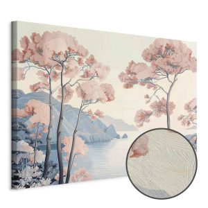 Tableau - Landscape with the Ocean Cliffs and Trees in Delicate Pink Shades