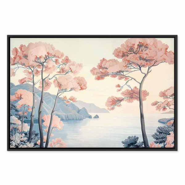 Tableau - Landscape with the Ocean Cliffs and Trees in Delicate Pink Shades
