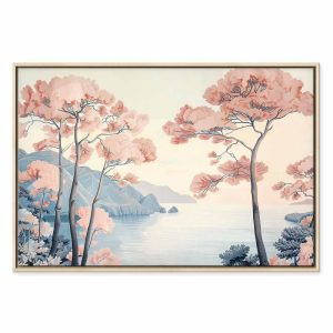 Tableau - Landscape with the Ocean Cliffs and Trees in Delicate Pink Shades