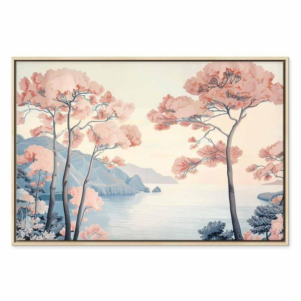 Tableau - Landscape with the Ocean Cliffs and Trees in Delicate Pink Shades