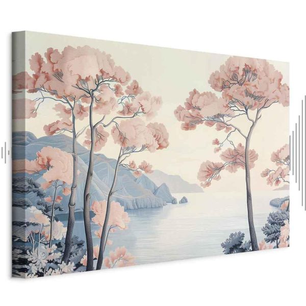 Tableau - Landscape with the Ocean Cliffs and Trees in Delicate Pink Shades