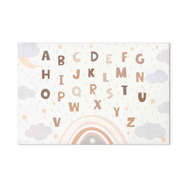 Tableau - Letters Above the Rainbow - Letters Among Streams of Rain and Clouds with a Rainbow Moon and Stars on a Light Background