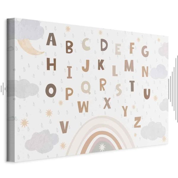 Tableau - Letters Above the Rainbow - Letters Among Streams of Rain and Clouds with a Rainbow Moon and Stars on a Light Background Tableau - Letters Above the Rainbow - Letters Among Streams of Rain and Clouds with a Rainbow Moon and Stars on a Light Background