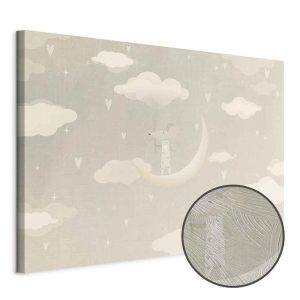 Tableau - Little Conqueror - A Mouse in Heart Pajamas on the Moon Among Clouds