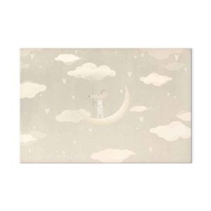 Tableau - Little Conqueror - A Mouse in Heart Pajamas on the Moon Among Clouds