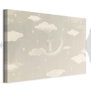Tableau - Little Conqueror - A Mouse in Heart Pajamas on the Moon Among Clouds