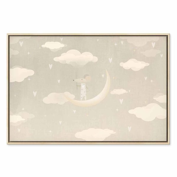 Tableau - Little Conqueror - A Mouse in Heart Pajamas on the Moon Among Clouds