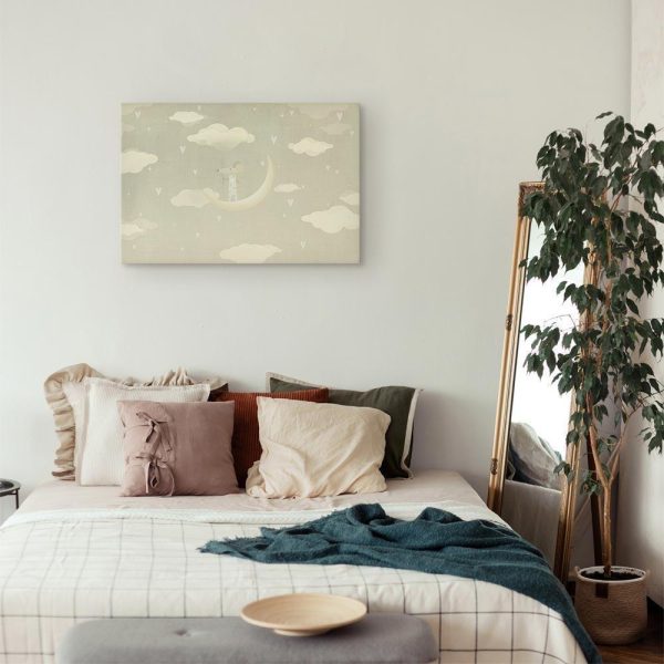 Tableau - Little Conqueror - A Mouse in Heart Pajamas on the Moon Among Clouds