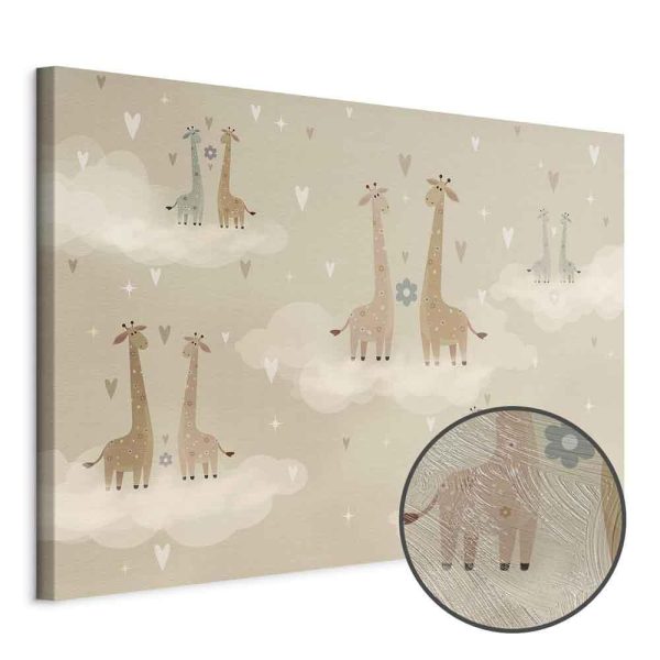 Tableau - Love - Colorful Giraffes Floating on Clouds Among Hearts and Stars