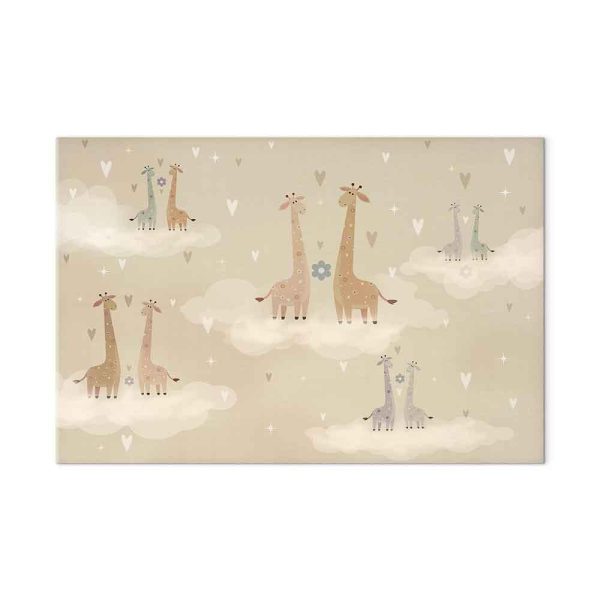 Tableau - Love - Colorful Giraffes Floating on Clouds Among Hearts and Stars