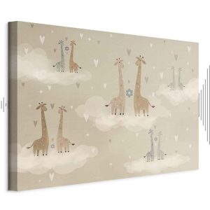 Tableau - Love - Colorful Giraffes Floating on Clouds Among Hearts and Stars