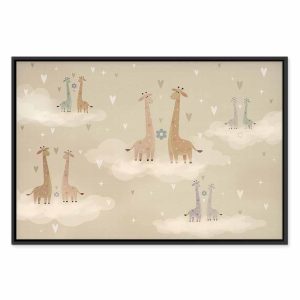 Tableau - Love - Colorful Giraffes Floating on Clouds Among Hearts and Stars