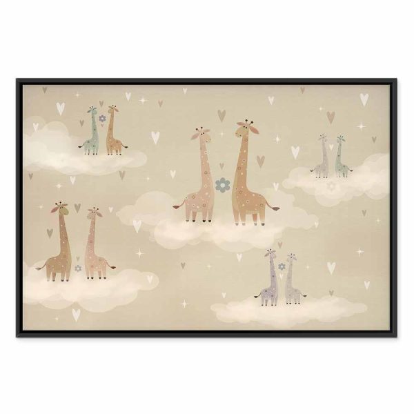 Tableau - Love - Colorful Giraffes Floating on Clouds Among Hearts and Stars