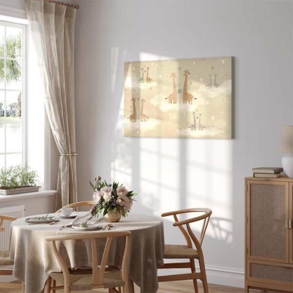 Tableau - Love - Colorful Giraffes Floating on Clouds Among Hearts and Stars