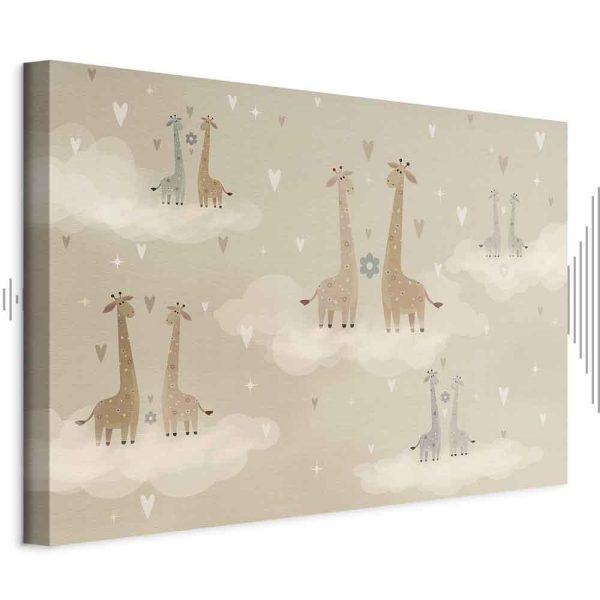 Tableau - Love - Colorful Giraffes Floating on Clouds Among Hearts and Stars