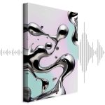 Tableau - Metallic Fluidity - Abstract Silver Forms on a Mint-Purple Background