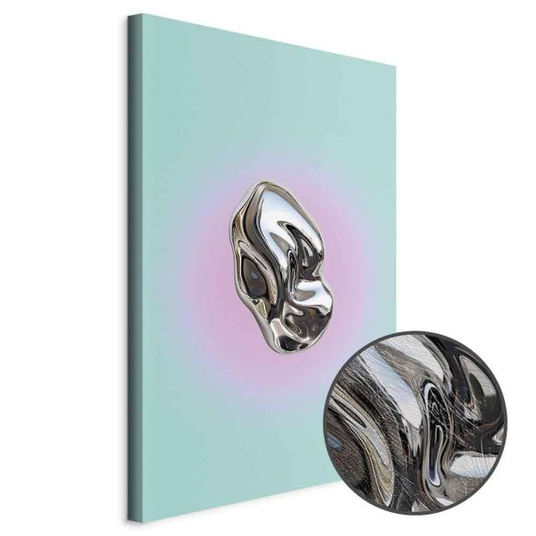 Tableau - Metallic Form - Abstract Sculpture on a Mint Background with a Purple Halo
