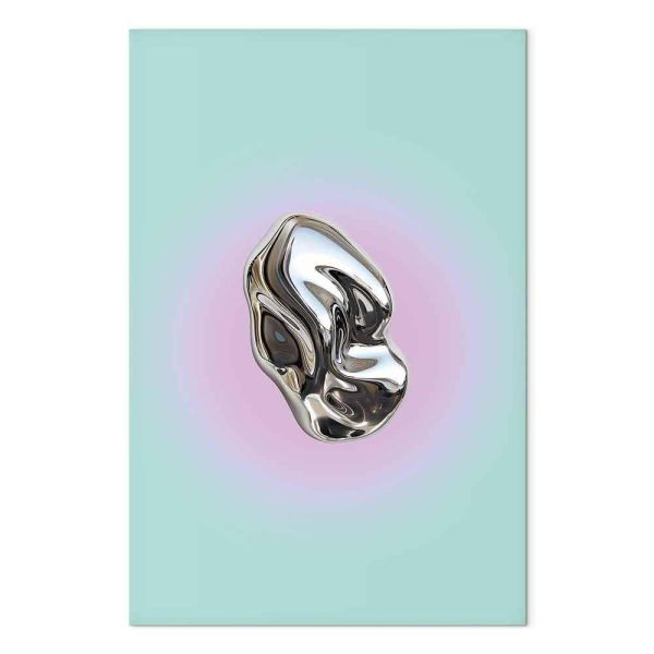 Tableau - Metallic Form - Abstract Sculpture on a Mint Background with a Purple Halo