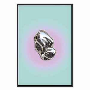 Tableau - Metallic Form - Abstract Sculpture on a Mint Background with a Purple Halo