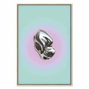 Tableau - Metallic Form - Abstract Sculpture on a Mint Background with a Purple Halo