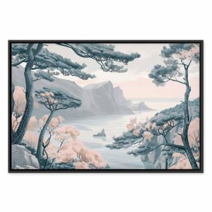 Tableau - Mountainous Coast with Trees and Rocks in Light Pastel Blues