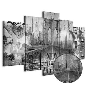 Tableau - New York City Collage (5 Parts) Wide Black and White