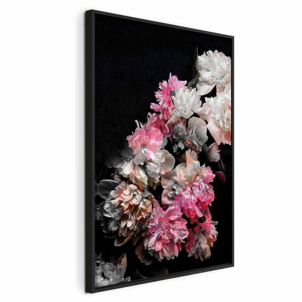Tableau - Peony Charm (1-part) - Colorful Bouquet on Black Background